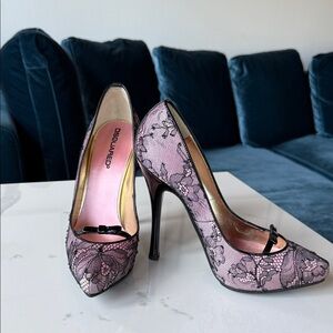 DSQUARED2 Black and Pink Lace Heels